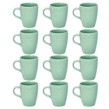 Imagem de Kit de 12 Canecas de Porcelana Premium – 230ml Resistentes Elegantes, Ideal para Café, Chá, Chocolate e Casa (Verde)
