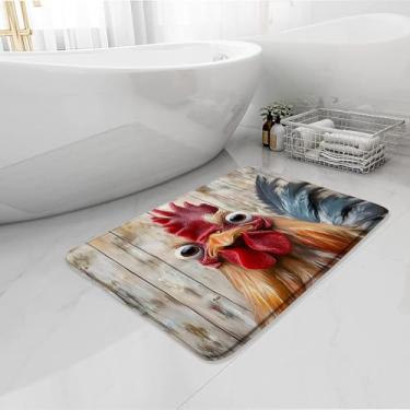 Imagem de Tapete de banho de galinha engraçado rústico fazenda animal cinza prancha celeiro de fazenda tapete de banheiro ocidental espuma de memória tapete de decoração de casa 17,7 x 29,5 polegadas