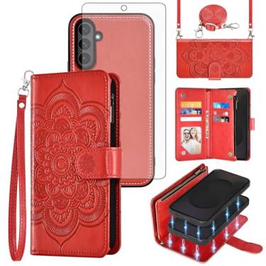 Imagem de Asuwish Capa de celular para Samsung Galaxy S25 FE 5G carteira com zíper destacável com protetor de tela de vidro temperado alça transversal porta cartão flor S 25 EF S25FE 25S 25FE mulheres homens