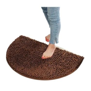 Imagem de 40 × 60 cm sólido meia lua redonda semicírculo lavável à máquina tapete traseiro de borracha tapete para casa de banho (café)