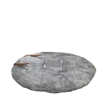 Imagem de Tapete redondo de pelúcia super macio, tapetes brancos fofos, sala de estar, decoração de casa, quarto, quarto, tapete grosso (cinza, 80 x 80 cm)