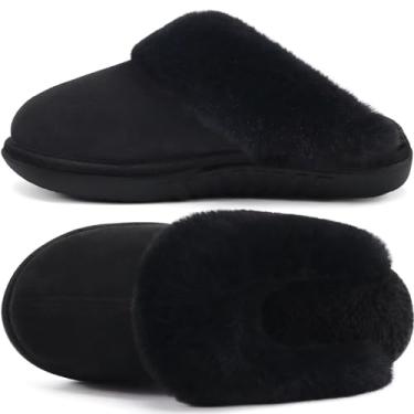 Imagem de jiajiale Pantufas femininas de espuma viscoelástica de camurça com suporte de arco aconchegante, felpuda, pele sintética, para uso interno e externo, Preto, 40