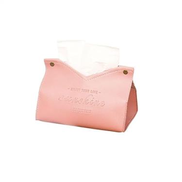 Imagem de Porta-lenços de papel para sala de estar, sala de jantar, caixa de lenços de couro PU, multiuso, cor sólida, caixa de armazenamento de guardanapo, capa de lenço facial (rosa)