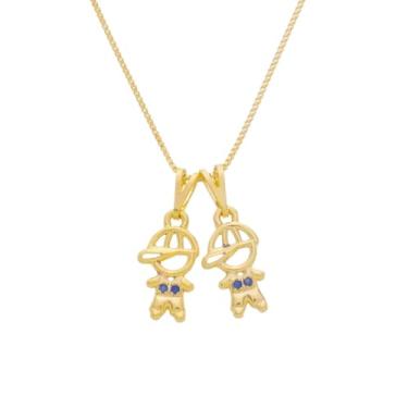 Imagem de Colar Corrente 2 Filhos Com Pingente 2 Meninos Banhado A Ouro 18k