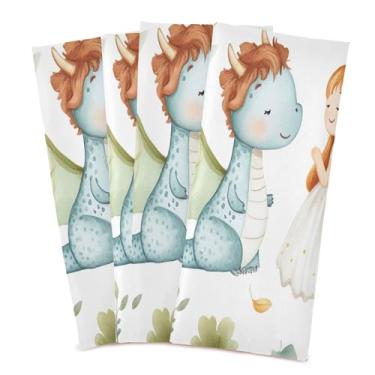 Imagem de xigua Conjunto de 4 panos de prato de cozinha de dragão fofo em aquarela, macios e altamente absorventes de secagem rápida para limpeza de pratos e limpeza à mão, 71 x 45 cm