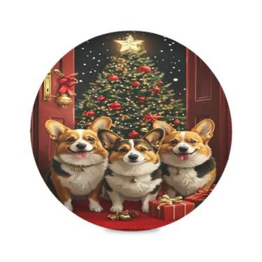 Imagem de STAYTOP Jogo americano redondo para cães Corgi fofos 6 peças, tapetes de mesa antiderrapantes fáceis de limpar para decoração de mesa de festa e churrasco