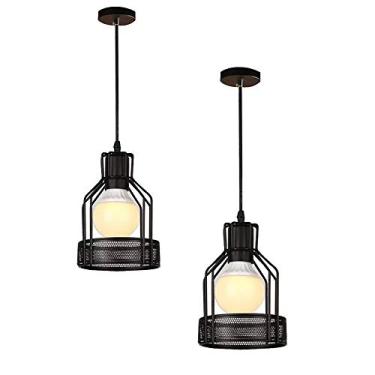 Imagem de Conjunto de 2 Luminárias de Teto Semi-Embutidas Estilo Industrial Vintage Rústico 220V Mini Luminária Pendente Retrô com Cúpula Metálica para Lâmpadas E27 Preta