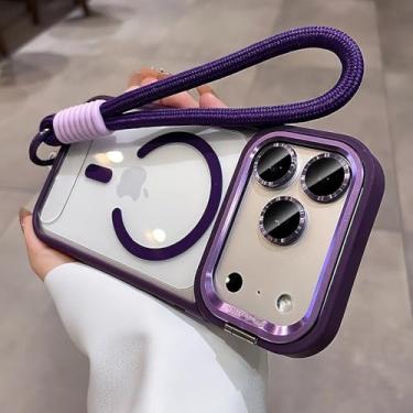 Imagem de Capa com suporte para câmera para iPhone 17 Pro Max Air, alça de pulso, película protetora para lente para iPhone 16 15 14 Plus 11 12 13 Pro Max, roxo escuro GS, para iPhone 14 Pro Max