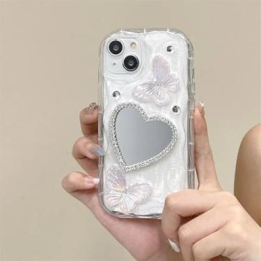 Imagem de Capa de celular espelhada com glitter 3D INS, borboleta, amor, coração, maquiagem, para iPhone 13, 14, 15, 16 Pro Max, 12 Pro, 11 XR XS, capa de silicone transparente, para iPhone 14Pro