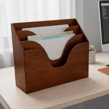 Imagem de Universo do MDF Organizador de Arquivos e Documentos A4 em MDF com 3 Divisórias, Porta Revistas para Mesa e Parede, 32x21x17cm (Madeira)