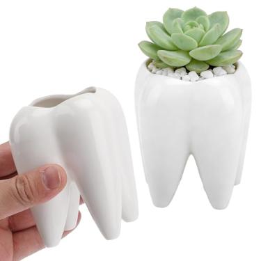 Imagem de Suporte de escova de dentes de cerâmica em forma de dente, decoração personalizada, suporte de escova de dente fofo, decoração de mesa de escritório, presentes de higiene dental