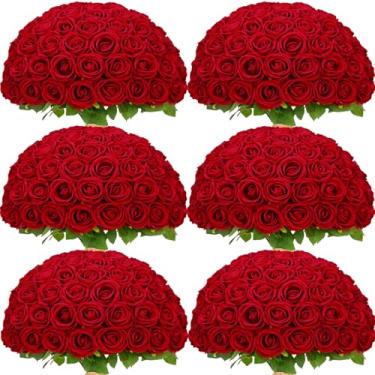 Imagem de Waipfaru 200 peças de rosas vermelhas, flores artificiais de veleto de rosas falsas para decoração de centro de mesa de casamento dia das mães dos namorados (vermelho)