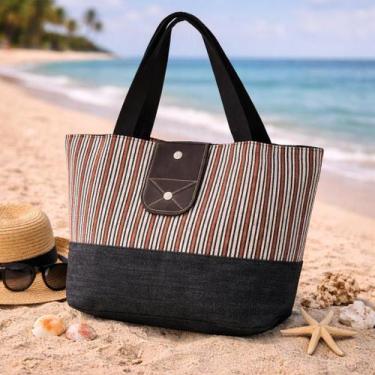 Imagem de Bolsa Praia Mulher Verão Férias Feminina Grande Ziper 1113 Cor:PretoTa