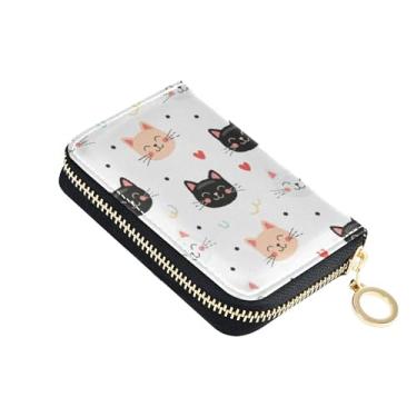 Imagem de Burbuja Porta-cartão de crédito com cara de gato para mulheres e homens, bloqueio RFID, carteira de couro com zíper sanfonada, 11 compartimentos