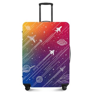 Imagem de FOREVER QUEEN Capa de bagagem de viagem para malas de 45 a 81 cm, protetor à prova d'água antiarranhões - Elástico lavável para bagagem despachada e de mão, Avião arco-íris, L(fits 28-30Inch suitcase)