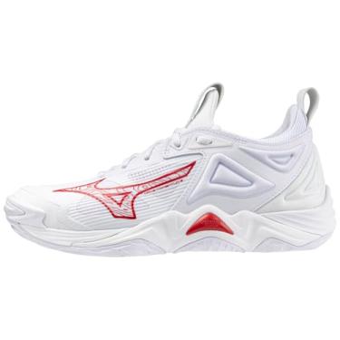 Imagem de Mizuno Tênis feminino de vôlei Wave Momentum 3, Branco e vermelho, 40