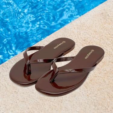 Imagem de Chinelo feminino, sandálias femininas de espuma viscoelástica de verão 2026 - Tendências de couro vegano, leve, macio, confortável, nuvem, chinelos femininos baratos essenciais para a praia, Patente