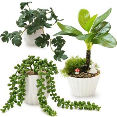Imagem de QuarenDen 3 peças de plantas pequenas em vasos falsas, plantas artificiais realistas internas para prateleira, banheiro, cozinha, mesa, escritório, decoração de casa