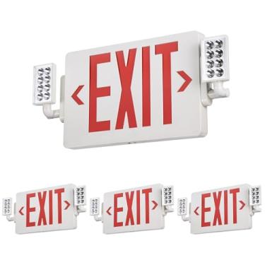 Imagem de TORCHSTAR Placa de saída de LED com luzes de emergência, duas cabeças ajustáveis, luz de saída de letra vermelha com bateria reserva, UL&FCC, dupla face, AC 120-277V, suporte de parede e teto, branco