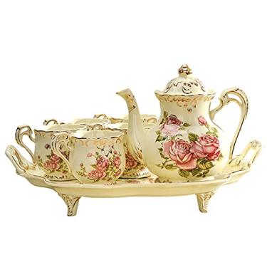 Imagem de Conjunto de xícaras e pires de cerâmica resistente a altas temperaturas, bule de chá criativo de grande capacidade, conjunto de xícaras de café