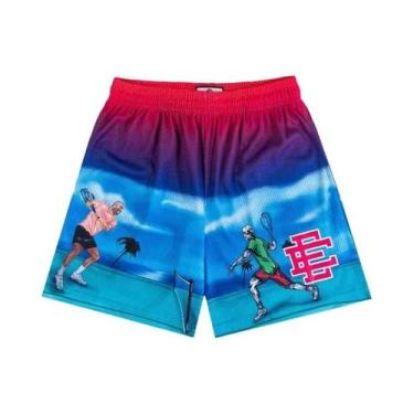 Imagem de Shorts Masculinos Florais De Malha Para Academia, Basquete E Praia - C