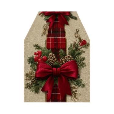 Imagem de Caminho De Mesa Xadrez Festivo De Natal Com Laço, Decoração Durável De