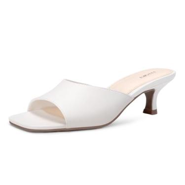 Imagem de FITORY Sandálias femininas de salto gatinho, biqueira quadrada aberta com tira elástica, sapatos elegantes para uso diário e férias tamanho 6-11, Branco, 37