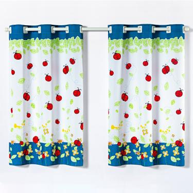 Imagem de Cortina Gourmet Varão Cozinha Tecido Oxford 2,00m X 1,30m - Joaninhas Azul