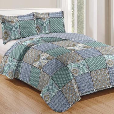 Imagem de Kit Cobre Leito Colcha Casa Scarpa Mix Queen Estampado Dupla Face Floral 3 Peças - Lorena