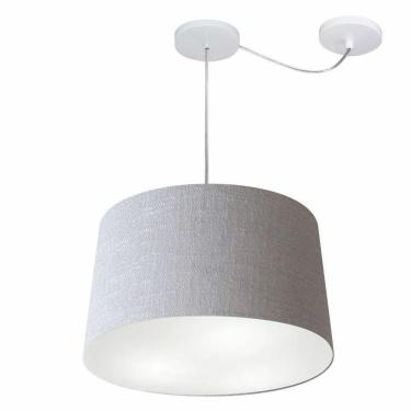 Imagem de Lustre Pendente Cone Com Desvio De Centro Vivare Md-4277 Cúpula Em Tecido 40x45cm - Bivolt Rustico-cinza 127/220v