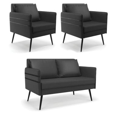 Imagem de Kit 01 Namoradeira E 02 Poltronas Corino Preto