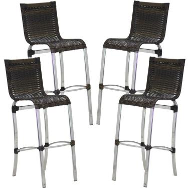 Imagem de Kit 4 Banquetas Em Alumínio E Fibra Sintética Jk Trama Pedra Ferro
