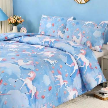 Imagem de Conjunto de cama MAG MAG, 3 peças de edredom unicórnio em tamanho real