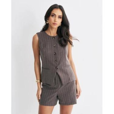 Imagem de Colete risca de giz em crepe Crest - Just Lili, Cru, G