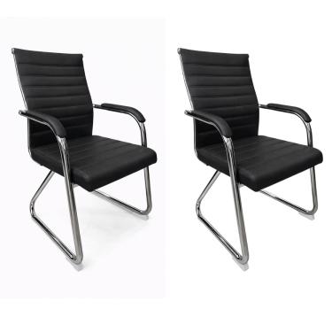 Imagem de Cadeira Fixa Esteirinha Florença Couro PU Preta - Kit 02