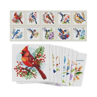 Imagem de Kit De Ponto Cruz Pássaro, Flor E Animal, 10 Peças, Bordado DIY, Tela 