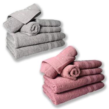 Imagem de Jogo De Toalhas 4 Banhos 4 Rostos 4 Pisos Grande Grossa Cinza+rosê