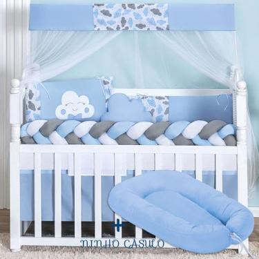 Imagem de Kit Berço Americano com Ninho Redutor de Bebê Completo Nuvem Menina e 