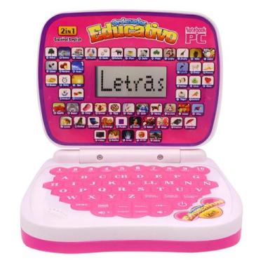 Imagem de Notebook Infantil Educativo Rosa Brinquedo Didático em Inglês e Espanh
