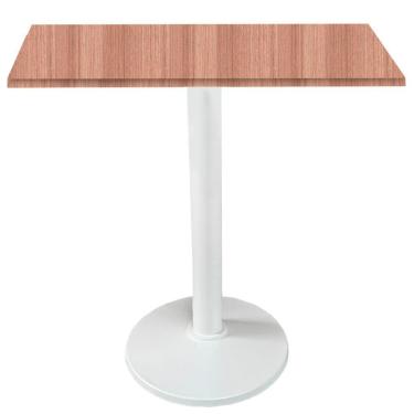 Imagem de Mesa Zeta Ferro Branco 75 Cm (alt) Disco Redondo Tampo Mdp Quadrado 80 Cm Larg X 2,50 Cm Alt Noce Nat