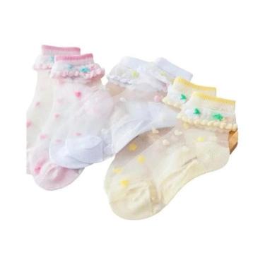Imagem de Meias De Tornozelo De Renda Respirável Para Meninas, 5 Pares, Algodão 