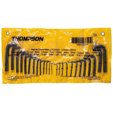 Imagem de Jogo de Chave Allen 1,5cm a 2,5cm 25 Peças Thompson Preto