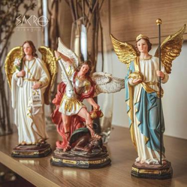 Imagem de Kit Imagens 3 Arcanjos Miguel, Gabriel E Rafael 30cm Resina - Sacro