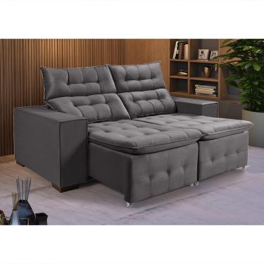 Imagem de Sofá Retrátil Reclinável 3 Lugares Pillow em Veludo 1,90m Espuma Premium Sala - Grafite Veludo