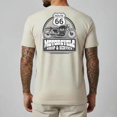 Imagem de Camiseta Masculina Moto Shop Route 66 Estampa Retro Algodão Slim Fit Camisa Motociclismo Manga Curta-Masculino