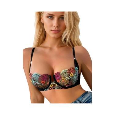 Imagem de Sutiã Transparente Ultrafino Bordado Com Flores Vermelhas, Lingerie Fe