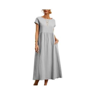 Imagem de Vestido Midi Vintage Oversized De Algodão E Linho Para Mulheres, Casua