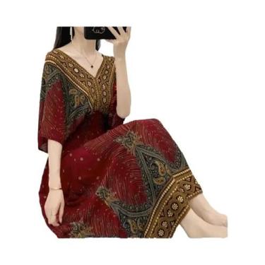 Imagem de Vestido Midi Floral Boêmio Vintage Para Mulheres Com Decote Em V E Cin