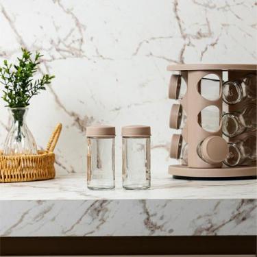 Imagem de Conjunto 9 Porta Temperos com Suporte Lyor Bege Vidro