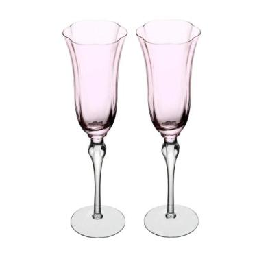 Imagem de 2 Taças para Champagne Lily 200ml Rosa e Cinza - Wolff